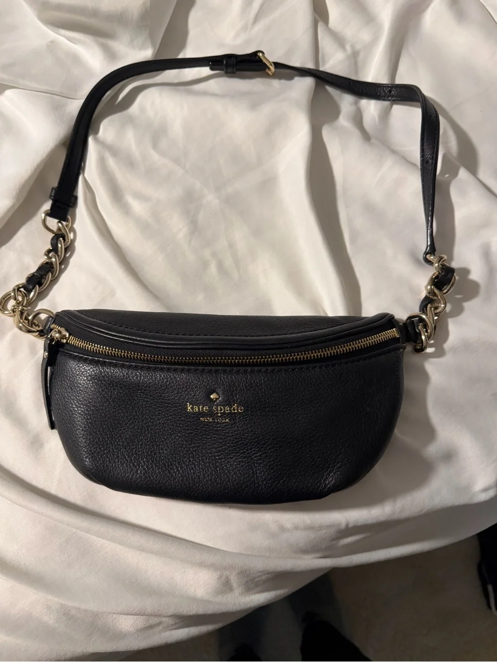 kate spade Black Leather Crossbody Belt Bag with Gold Hardware